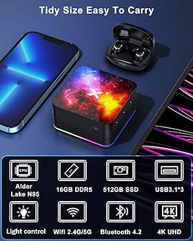 Mini Computer, Mini PC 16GB RAM LPDDR5 512GB ROM M.2 SSD Mini Mini Computer, Mini PC 16GB RAM LPDDR5 512GB ROM M.2 SSD Mini